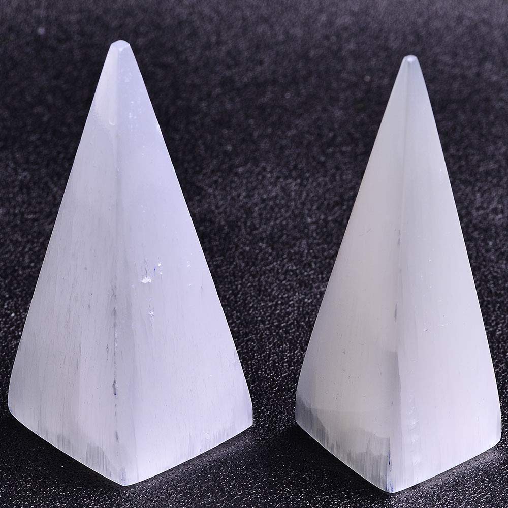 JIC Gem 2pcs Selenite Pyramid 4" Crystal Point White Reiki Healing Crystal Stone for Energy Cleansing and Protection