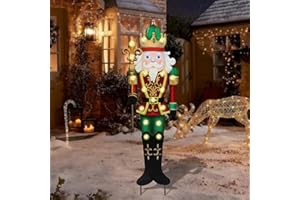 AFIRST Christmas Yard Stakes Lighted Up Metal Christmas Yard Decorations LED King Nutcracker with Crown Scepter Lighted Stakes Outdoor Xmas Stake Lawn Pathway Outdoor Decoration