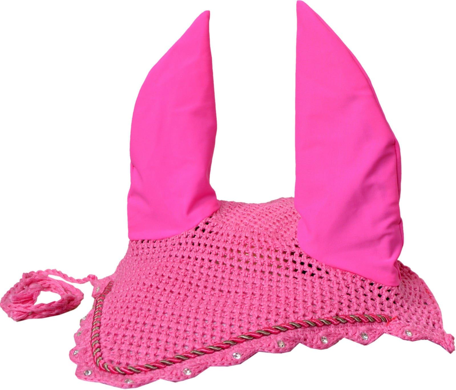 ZAINEE HORSE FLY VEIL EAR BONNET NET BREATHABLE COTTON HAT EQUESTRIAN (Cob, Baby Pink)