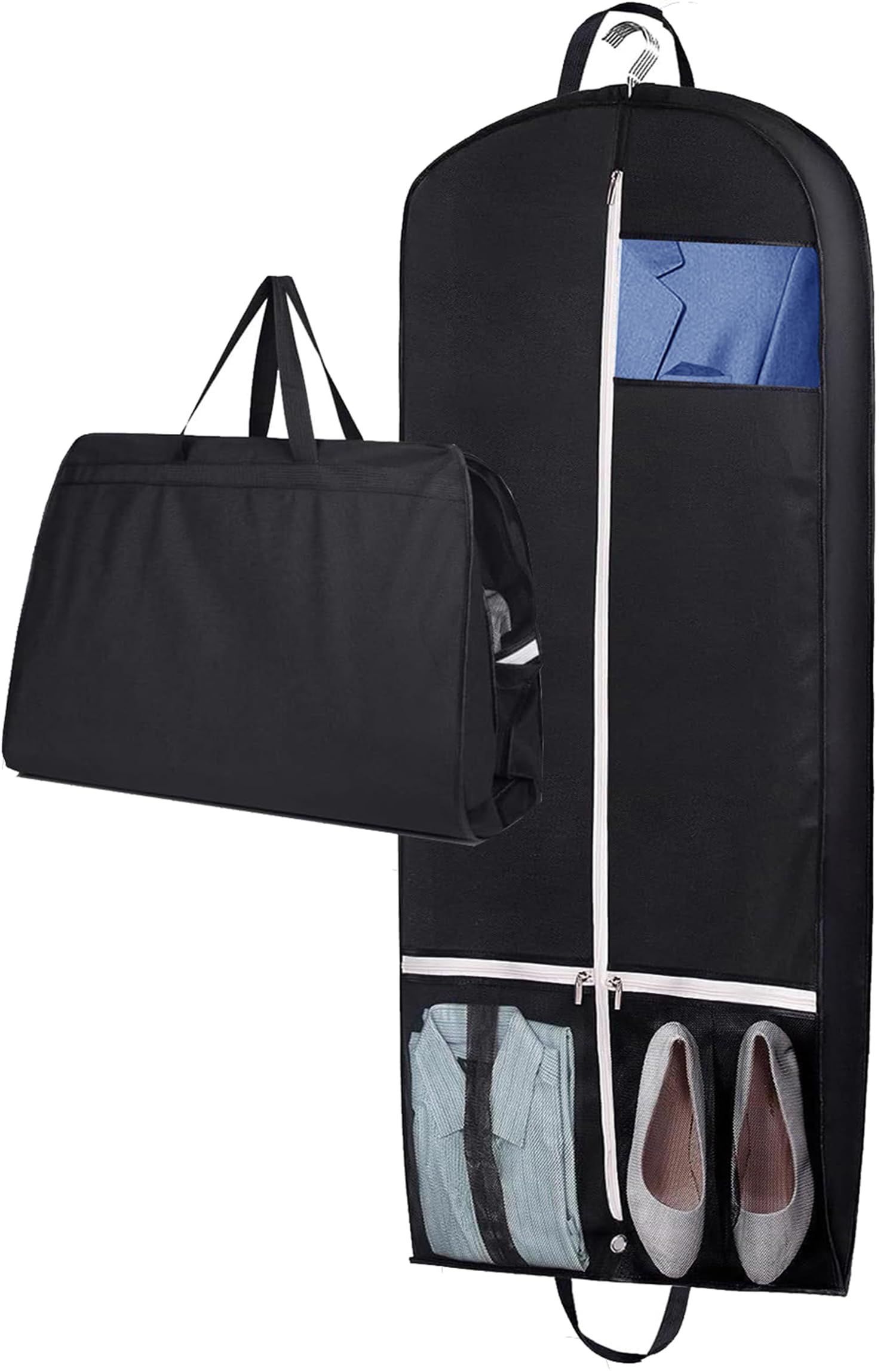 MISSLO 43" Gusseted Garment Bag Cover Breathable Suit Bag for Men Women Travel Hanging Dress Clothes Carrier with Two Mesh Storage Pockets, Black