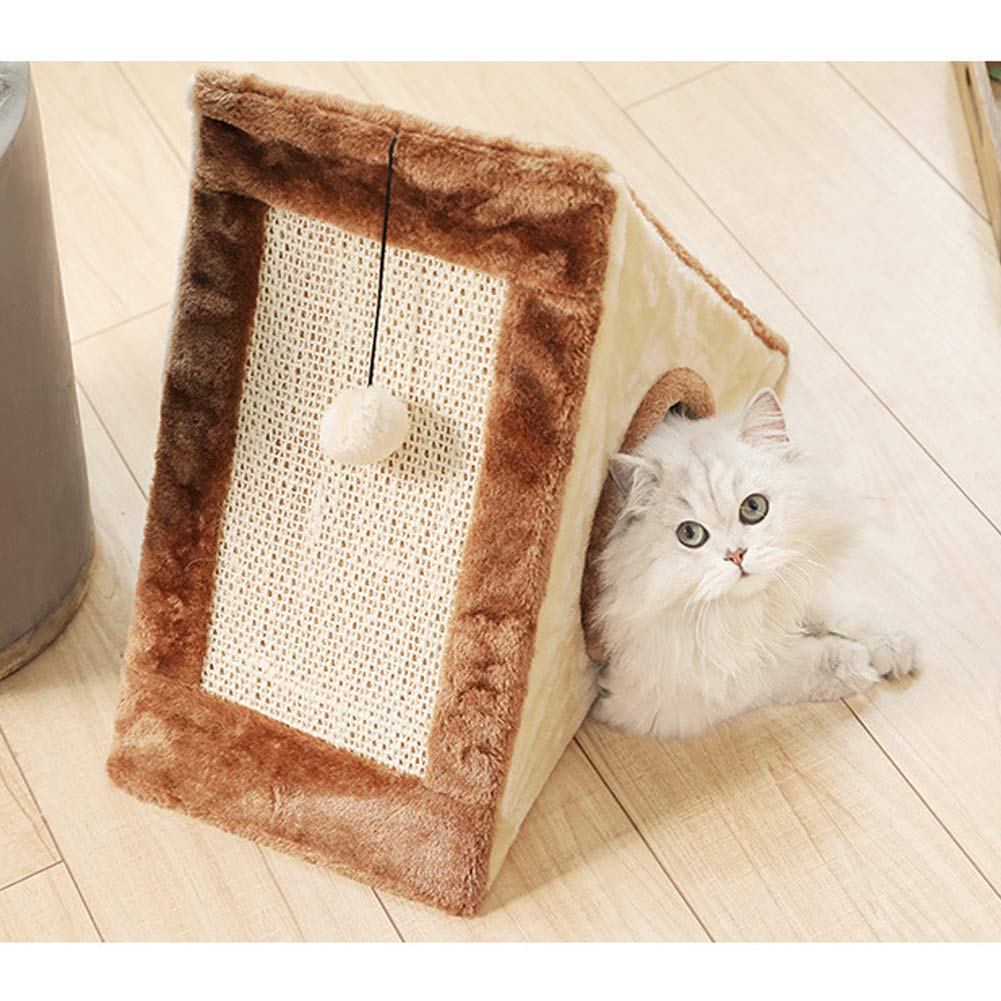 XianghuangTechnology 2-in-1 Cat Cave Bed with Scratching Post Triangular Cat Cave,Fully Collapsible Cat House/Caves Condo Indoor/Outdoor (Brown)