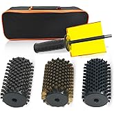 kaeceri 100mm Ski Roto Brush Kit Roto Brush Handle Axle with All 3 Brushes (Brass, Horse Hair and Nylon) with Protector Storage Bag, Handle Ski Rotation Brush Kit Using on Electric Drill