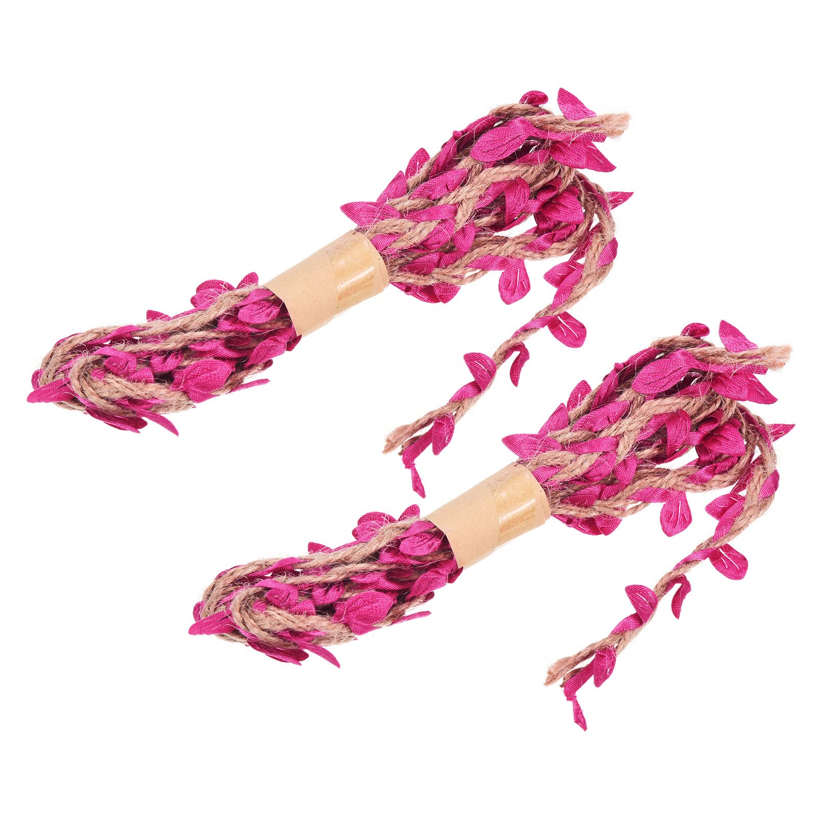 PATIKIL 6.6ft 5mm Burlap Leaf Ribbon, 2 Pack Braided Decoration Vine Natural Jute Rope Twine with Artificial Leaves for Jungle Wedding Party Home Garden Decor, Fuchsia