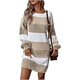 SOLY HUX Sweater Dresses for Women 2025 Long Sleeve Striped Knit Dress Fall Winter Dresses for Women Trendy