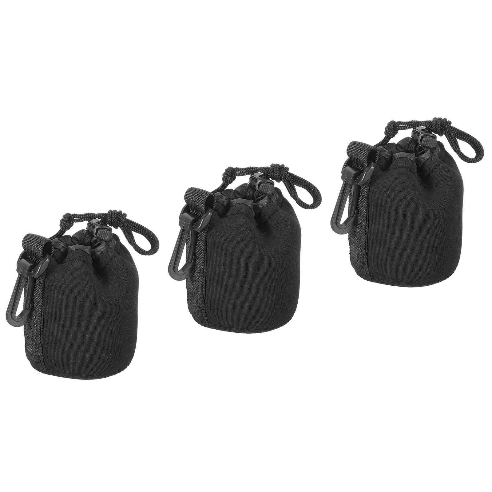 PATIKIL Camera Lens Bag, 3 Pcs 3" ID x 3.9" H Drawstring Lens Pouch with Thick Protective Neoprene, Lens Case for DSLR Camera Lens, Water Coffee Cups Black