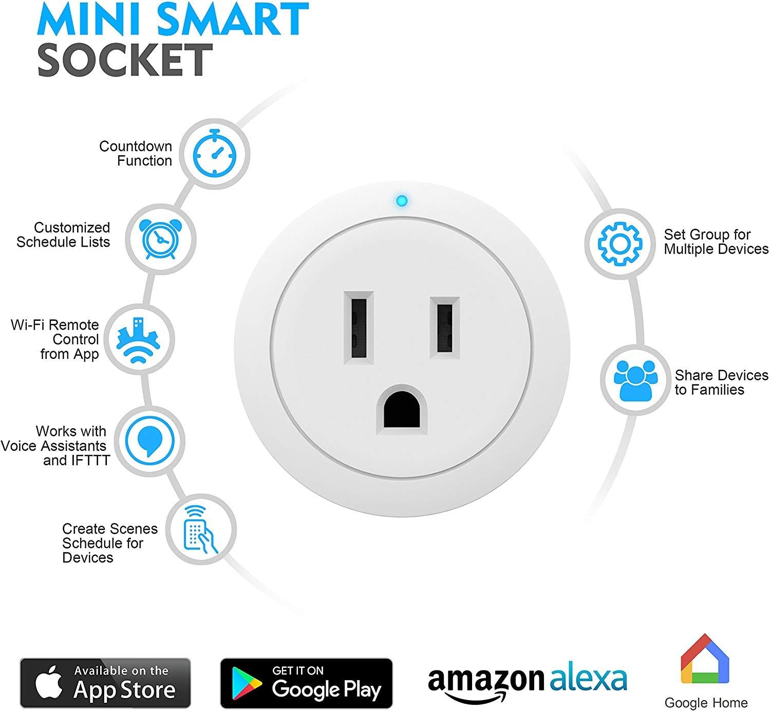 Smart Plug Amysen - A Certified Compatible with Alexa, Echo & Google Home – Only WiFi 2.4G (Z1 4 Pack) - - 