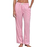 Viakeo Womens Pajama Pants Cotton Plaid Lounge Pants Y2K Pj Bottoms Drawstring Sleepwear With Pockets S-3XL
