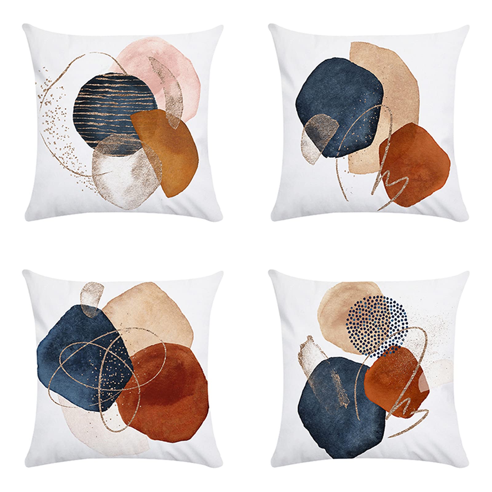 VIGVOG Navy Brown Cushion Cover 45 x 45 cm Soft Velvet Throw Pillow Covers Decorative Colorblock Pillowcases for Living Room Couch Sofa Bedroom Office Home Christmas Decoration 18"x18" Set of 4