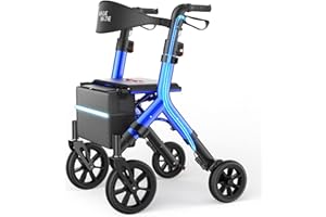 WALK MATE Rollator Walkers for Taller with Padded Widen Backrest Seat-10 Inch Front Wheels Wire-Hidden Rollator Walker for Se