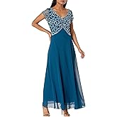 J Kara Womens Petite Short Sleeve Geo Long Beaded Gown