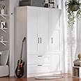Fenghua Lizhi 3 Doors Wooden Wardrobe Closet Armoire, White Storage Cabinet for Hanging Clothes, Bedroom Large Capacity Freestanding Armoire,Wood Wardrobe Combination with Shelves (2drawer, White)