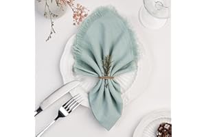 Dololoo Handmade Cloth Napkins with Fringe, 18 x 18 Inches 100% Cotton Thick Table Napkins, Set of 4 Rustic Fringe Washable Dinner Napkins for Wedding, Christmas, Party and Dinner - Sage Green