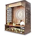 KRISHANA EXPORT STORE PAVITR Beautiful Wooden Pooja Mandir for Home Temple for Home and Office Pooja Stand Modern Puja Mandir for Home Wall with LED Spot Light Size (18, L- 16, W-8.75 Inch), Brown