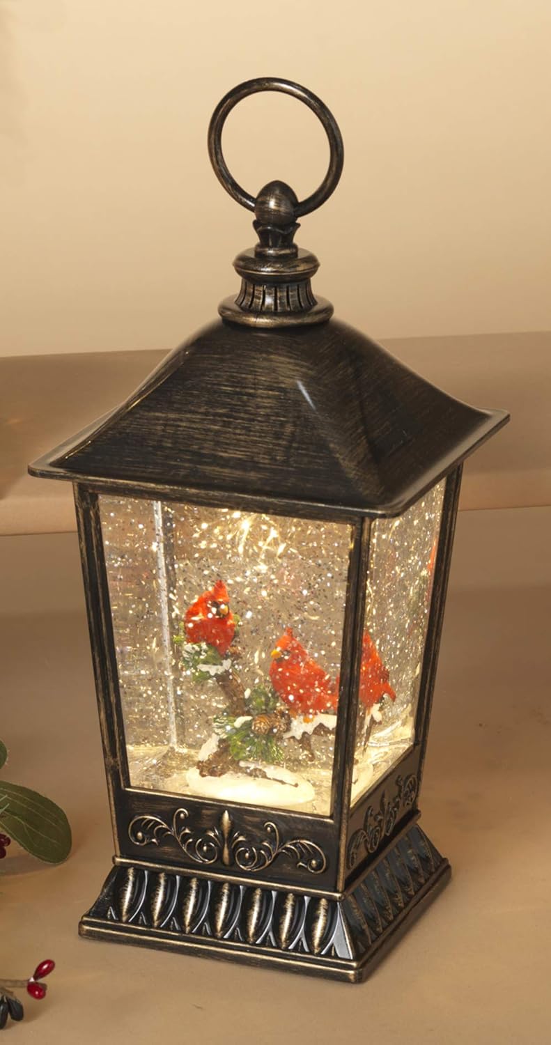 Snow Globes - TenWaterloo Christmas Snow Globe with Cardinals, 11.5 Inch Cardinal Birds on Branch Battery Operated with Timer, Lighted Water Lantern with Swirling Glittered Snow Effect