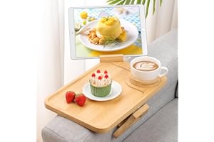 Kssiaz Couch Arm Tray, Couch Arm Table with 360° Rotating Phone Holder & Cup Holder, Sofa Arm Tray for Easy Access, Couch Cup Holder for Snacks, Phone, Control, Cups