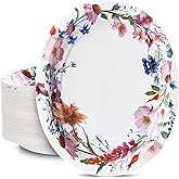 Boocikey 50PCS Floral Oval Paper Plates Party Supplies 10"×12" Large Oval Dinner Plates Floral Party Plates Bulk for Holiday Bridal Shower Wedding Tea Party Supplies