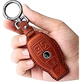 Tukellen for Mercedes Benz key fob cover Genuine Leather with Keychain,Leather key case Protector Compatible C E M S CLS CLK GLK GLC G AMG Series Smart Remote Key,Brown