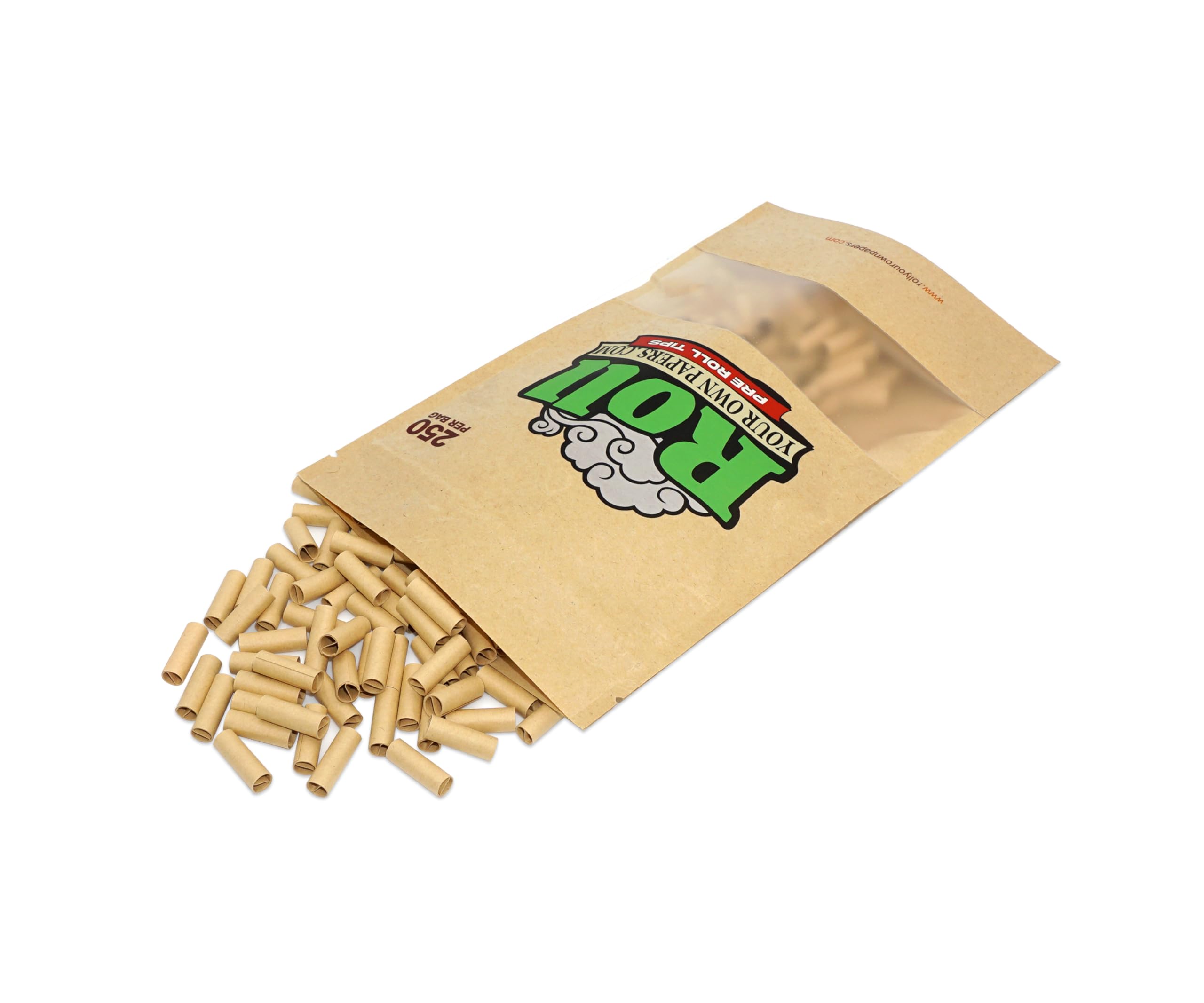 Natural Unbleached Pre-Rolled Filter Tips, Ø6.5mm - 1 Bag of 250 Tips