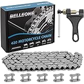 Belleone 420 Roller Chain 120 Links with 5 Free Connecting Links and Chain Breaker, Drive Chain Compatible with 50cc 70cc 90cc, for Mini Bike, Go-Kart, Scooter, Motorcycle, ATV and Other Machinery