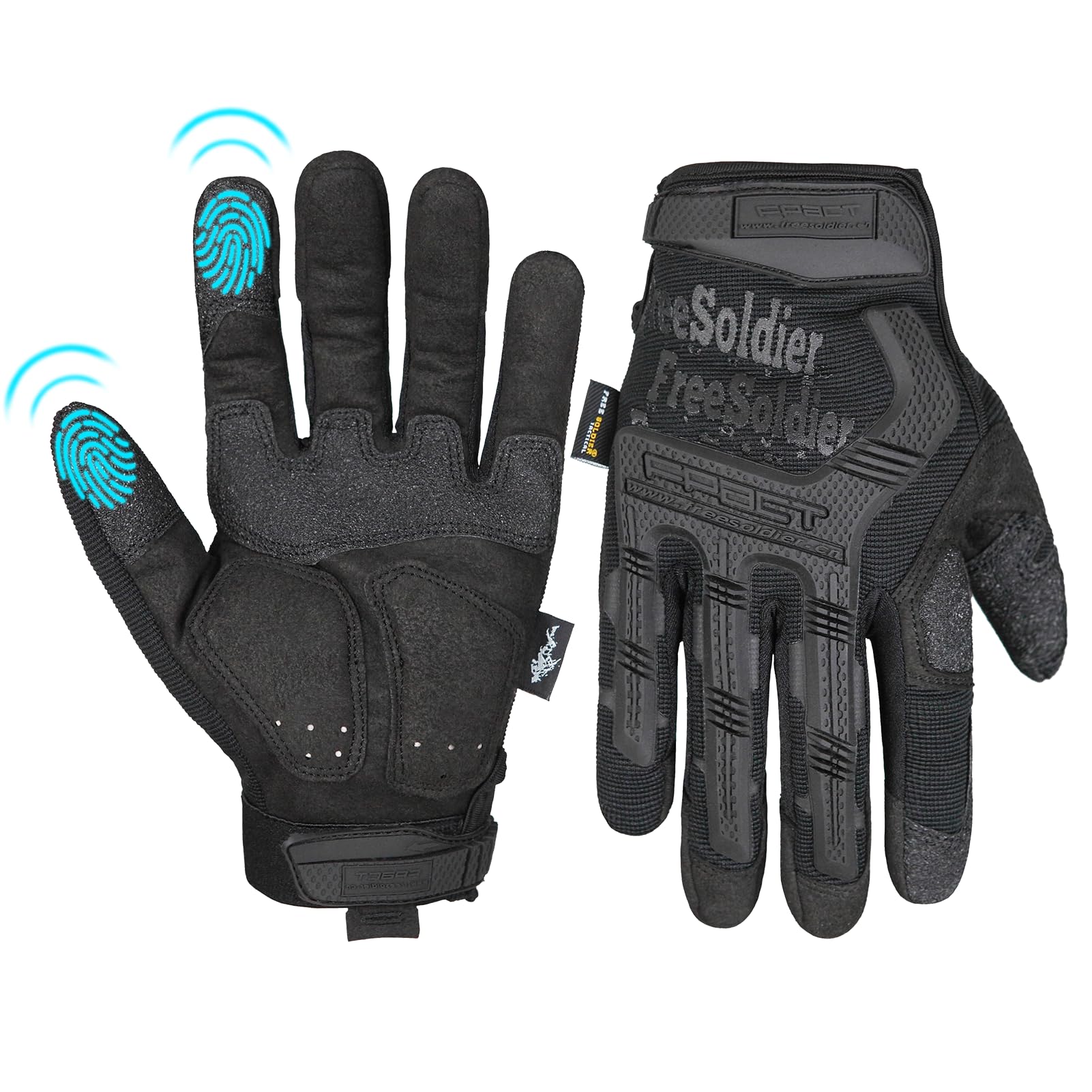 FREE SOLDIER Cycling Gloves Non-slip Gloves Full Finger Gloves Men's Outdoor Motorcycle Climbing Hiking Cycling riding Work Glove (Black, L)