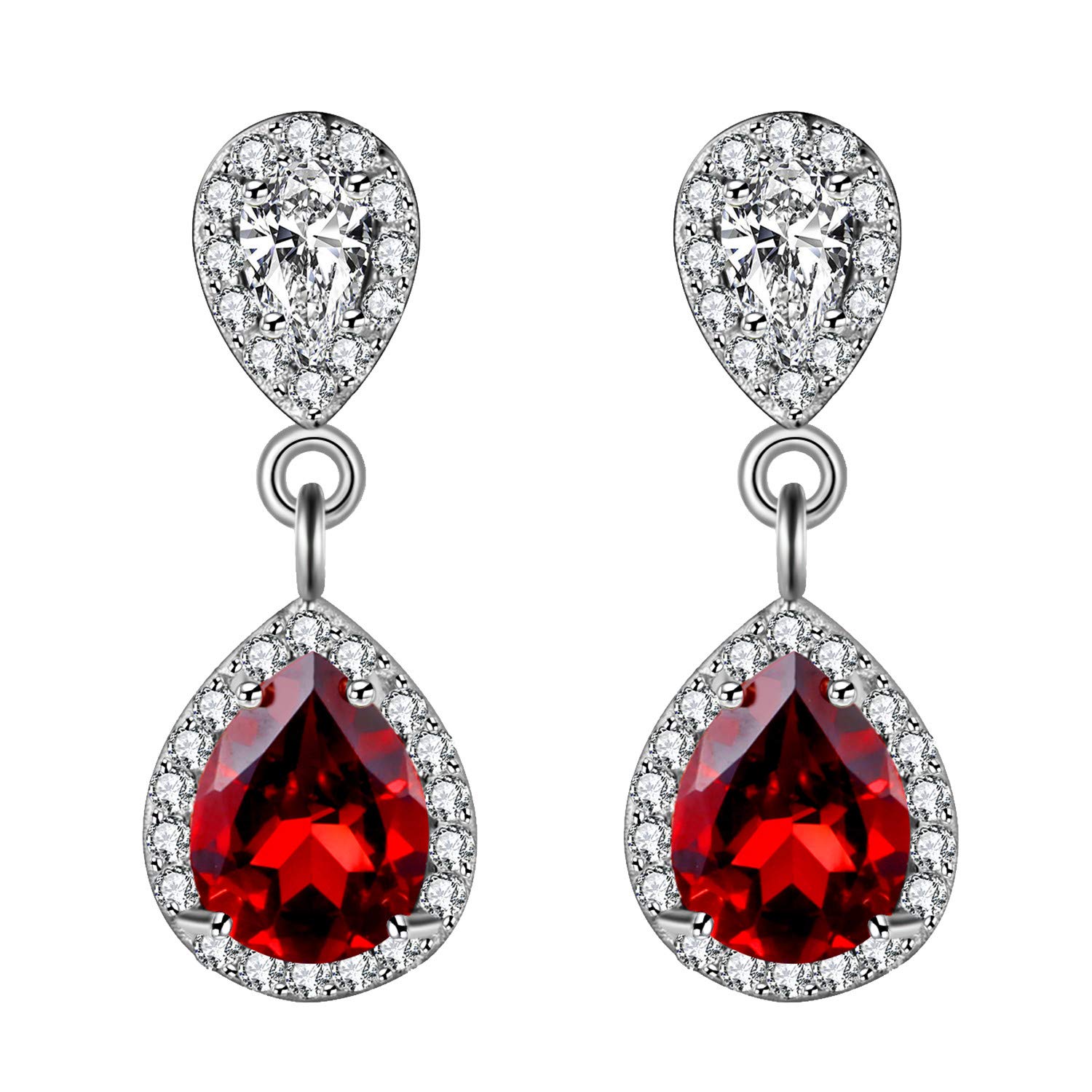 925 Sterling Silver Natural Garnet Dangle Earrings Teardrop Crystal Earrings for Women Girls FR015-Garnet-Silver