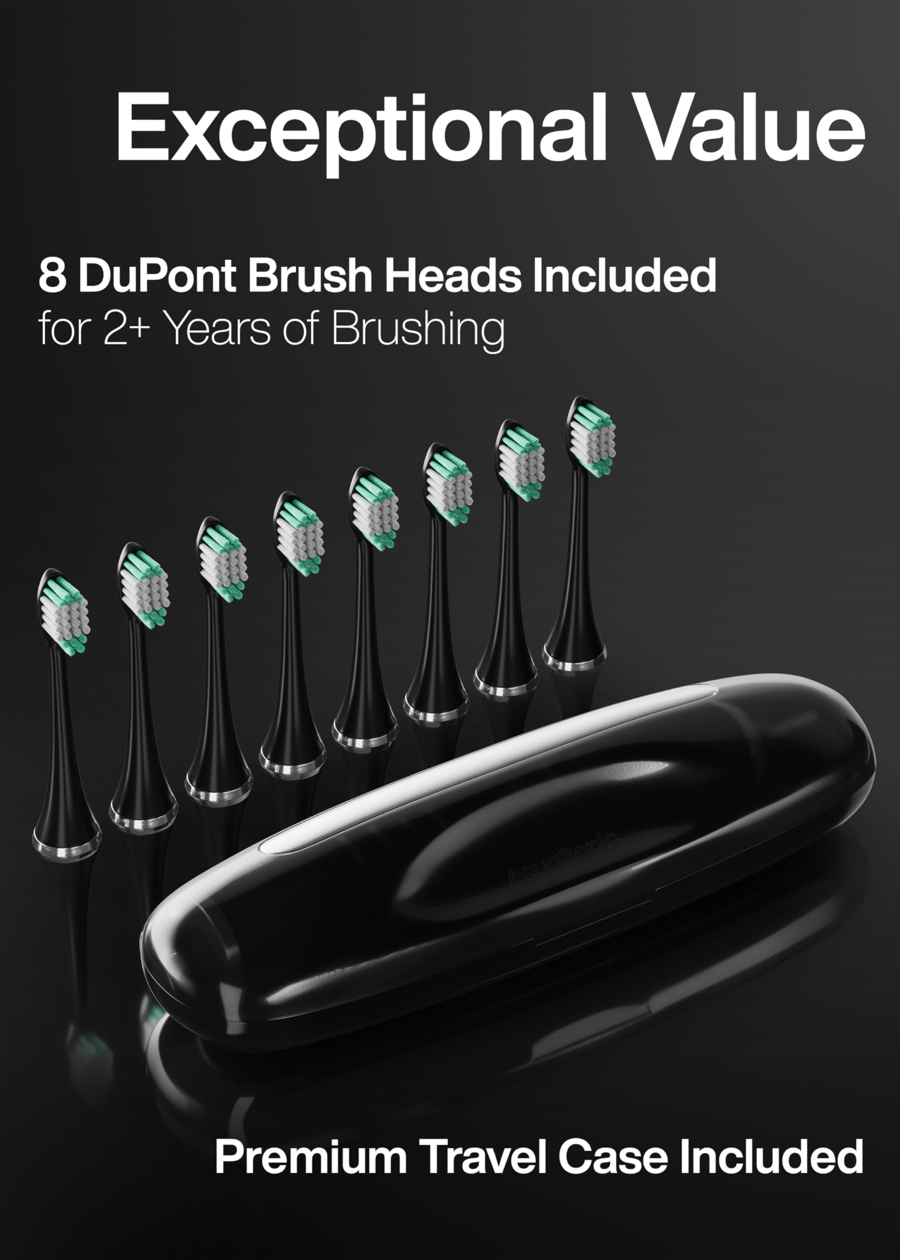 Aquasonic Black Series Ultra Whitening Toothbrush – ADA Accepted Electric Toothbrush- 8 Brush Heads & Travel Case – 40,000 VPM Electric Motor & Wireless Charging - 4 Modes w Smart Timer