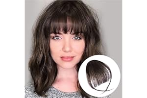 HAIRCUBE Bangs Hair 100% Human Hair Wispy Bangs, Hair Clip in Bangs, Fringe with Temples, Hairpieces for Women, Clip on Air Bangs, Hair Extension for Daily Wear Dark Brown 2#