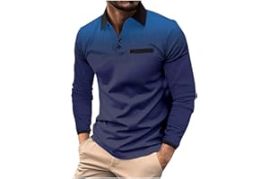 PIUWRLZ Men's Gradient Printed Sport Shirt Button Lapel Long Sleeve Tops Casual Golf Polo Shirts Fall Winter Tops