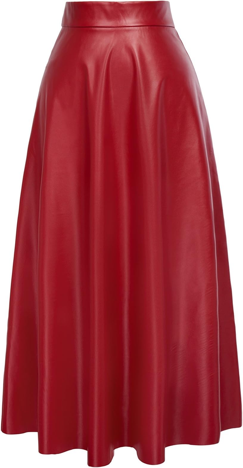 Kate Kasin Women High Waist Synthetic Leather Flared A-Line Maxi Skirt KK600