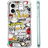 Tobelint Case for iPhone 16 with Pop Culture Design,Aesthetic Cartoon Sticker Bomb Art Collage Pattern for Men Women,Clear Slim Soft TPU Bumper Case,6.1”(Pop,16)