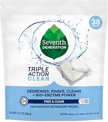 Seventh Generation Triple Action Clean Dishwasher Detergent Packs 1 pack Free & Clear For de-greasing and cleaning even the t