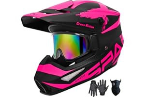 SANQING Motocross Helmet,Youth & Adult ATV Dirt Bike Motorcycle Helmet,BMX 4-Wheeler Off-Road Mountain Bike Helmet,DOT Certified,W/Gloves Goggles Mask 4-Piece Set (01 Pink, Medium)