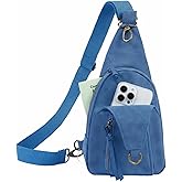 FaroDor Women Small Crossbody Sling Bags PU Leather Suede Chest Bag Lightweight Small Backpack for Casual Traveling Multi-Pocket Packs (Blue)