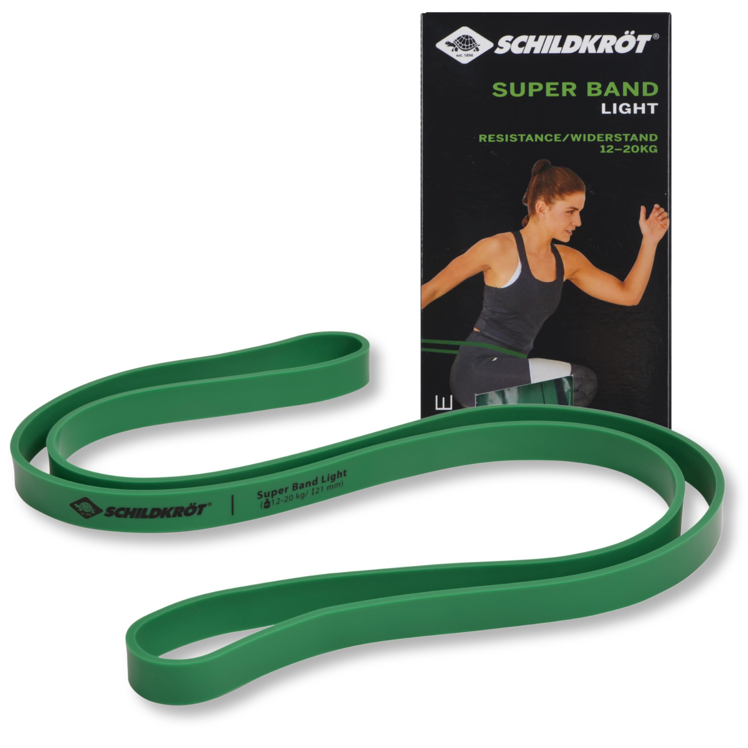 Schildkröt Fitness Super Band Light, Premium Resistance Bands 12-20 kg, 21 mm Wide, Green, 960226