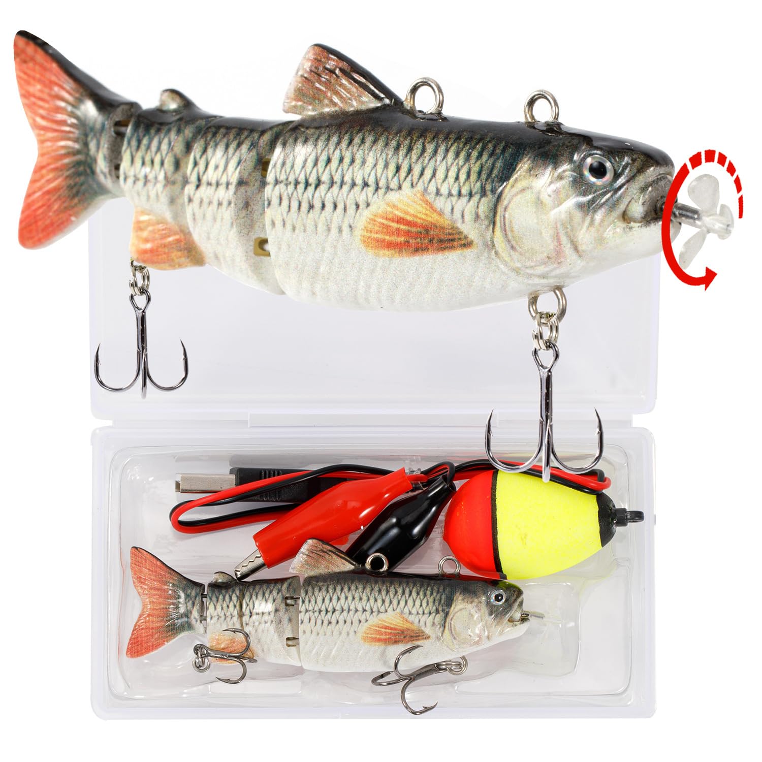 Photo 1 of Robotic Swimming Fishing Bait Electric Lures 3.5" USB Rechargeable LED Light Wobbler 4-Segement Multi Jointed Swimbait Hard Lures Fishing Tackle