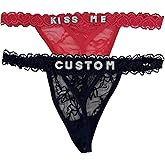 2-Pack Personalized Thongs with Names,Custom Thongs with Name On It,Customized Lace Underwear Panties with Rhinestone Shiny Letter Names for Women/Girlfriend, Custom Lingerie with Names,Valentines Day