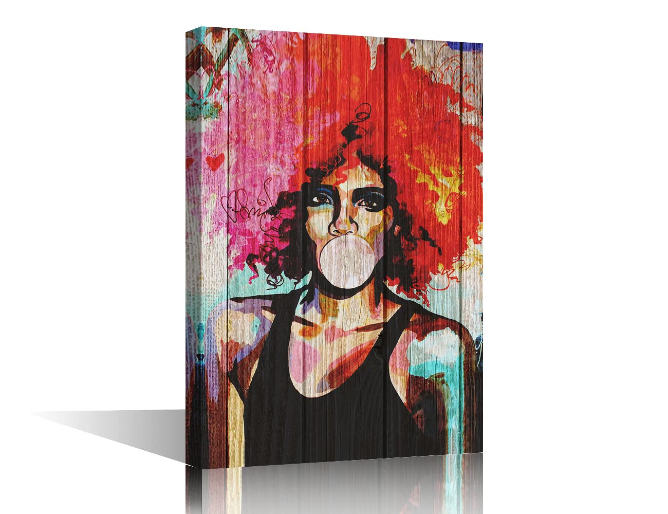 Modern Wall Art Painting African American Woman with Pink Gum Picture Print on Canvas Artwork for Bedroom Living Room Office Decoration Stretch and Framed Ready to Hang 40X60cm