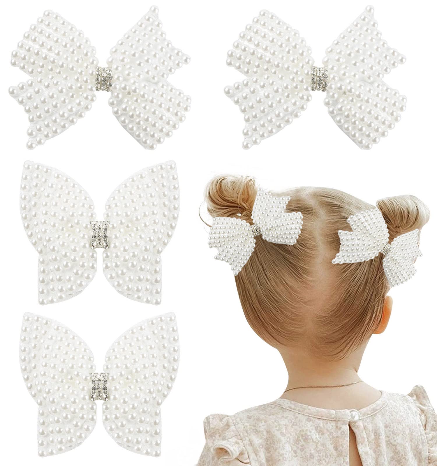 Photo 1 of 4Pcs Pearl Hair Bows for Girls, White Butterfly Flower Hair Bow Clip Wedding Hair Accessories for Baby Infants Toddlers Kids (Small size)