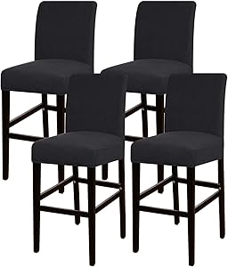 Turquoize Stretch Bar Stool Cover Counter Stool Pub Chair Slipcover for Dining Room Cafe Barstool Slipcover Removable Furniture Chair Seat Cover Jacquard Fabric with Elastic Bottom Set of 4, Black