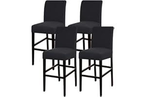 Turquoize Stretch Bar Stool Cover Counter Stool Pub Chair Slipcover for Dining Room Cafe Barstool Slipcover Removable Furniture Chair Seat Cover Jacquard Fabric with Elastic Bottom Set of 4, Black