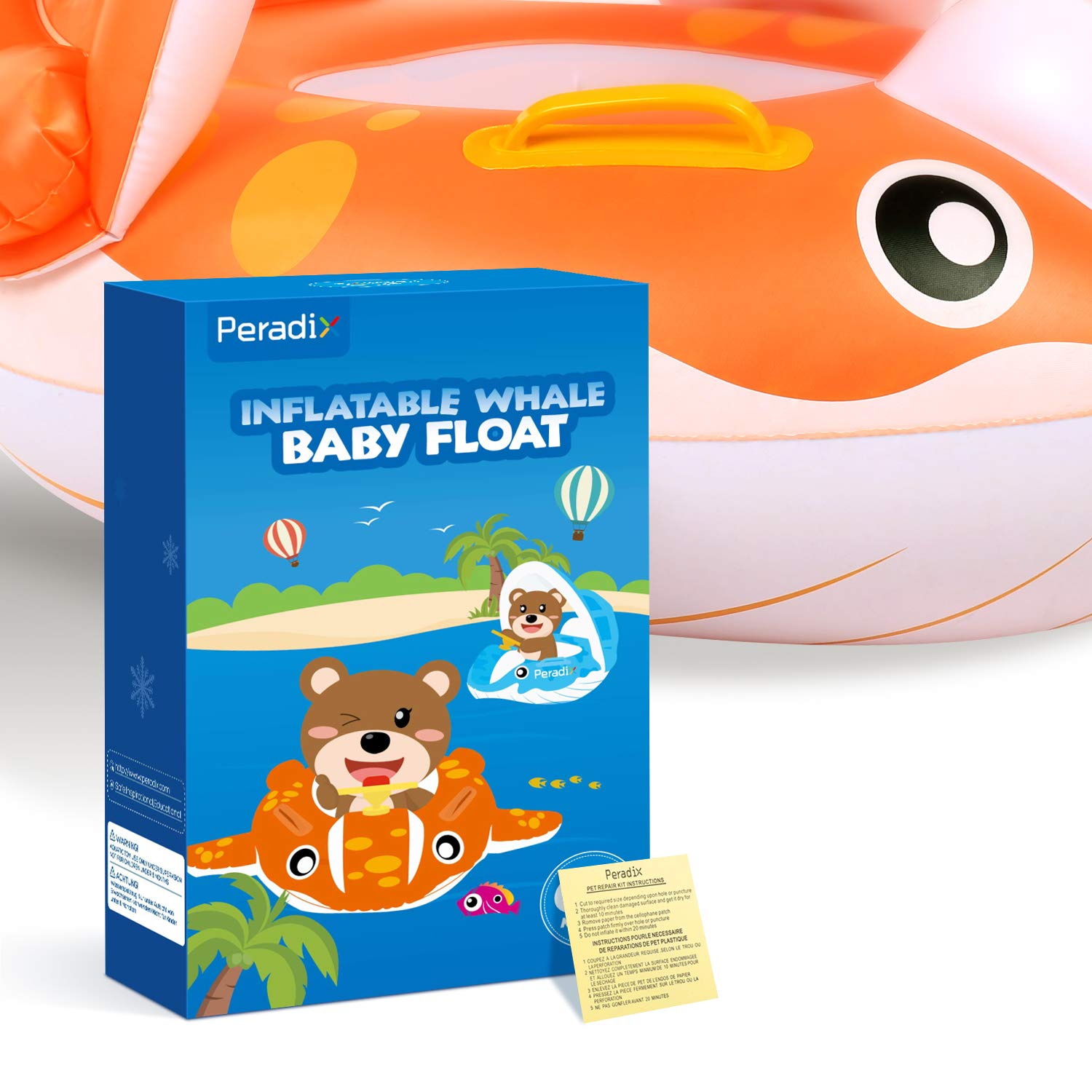 Peradix Flotadora para bebés 6meses-3 Años Barco Inflable Flotador con Sombrero para el Sol y Asiento Respaldo Techo Ajustable Juguetes de Desarrollo de Natación en Agua para Niños (Naranja)