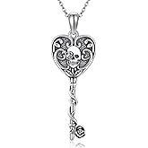 AXOMY Skull Key Necklace S925 Sterling Silver Vintage Skeleton Pendant Necklace Retro Key Jewelry Gift for Women Lady