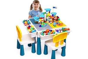 OCATO Kids Activity Table Toddlers Kids Table and Chair Set with 152Pcs Large Marble Run Building Blocks All in One Kid Play Water Tables Sand Tables, STEM Toys for Boys Girls 3 4 5 6 Year Old