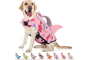 AOFITEE Dog Life Jacket, Dog Life Vest for Swimming, Shark Dogs Swimming Vest with Rescue Handle and Reflective Stripe, Ripstop Pet Float Coat Swimsuit Lifesaver Small Medium Large Dogs Pink M