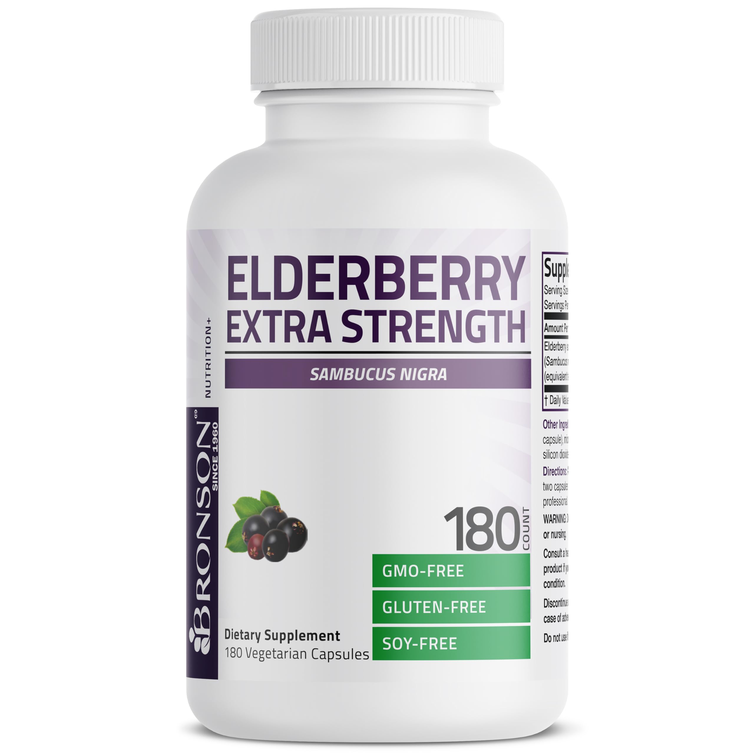 Bronson Elderberry Extra Strength, Supports Healthy Immune System & Antioxidant Protection, Non GMO, 180 Vegetarian Capsules