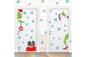 ASZ Christmas Door Decorations, Large Double-Sided Christmas Door Stickers Window Stickers Removable with Extra 38 PCS Snowflakes, Xmas Indoor Home Decor for Glass Wall Office Room Garage, 6 Sheets