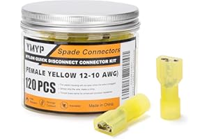 YMYP 120PCS Nylon Female Spade Connector Kit - Yellow 12-10 AWG - Quick Disconnect Electrical Wire Connectors - Tinned Copper Insulated Terminals for Automotive Electronics Crimp