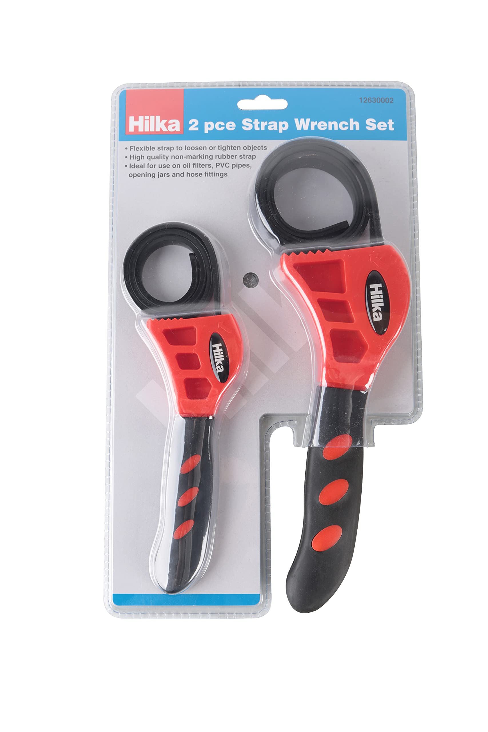 Hilka 12630002 2 PCE Strap Wrench Set, Red & Black