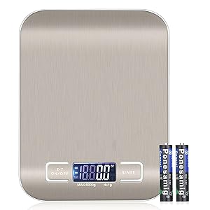 AQwzh white Digital Food Kitchen Scale, Weight Grams and Oz, LED Backlit Display (AAA Battery), Stainless Steel…, 0.1g-5kg