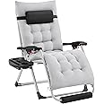 Yaheetech 29in Zero Gravity Chair, Foldable Premium Reclining Lounge Recliner w/Removable Pad & Pillow & Side Accessory Tray for Indoor and Outdoor Gray 1PCS